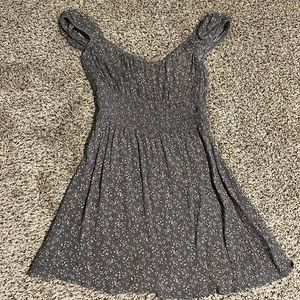 gray floral open back dress